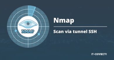 Nmap banner with an eye logo inside a radar circle, next to the text 'Nmap' and 'Scan via tunnel SSH' on a dark blue background.