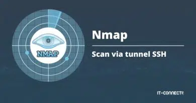 Nmap banner with an eye logo inside a radar circle, next to the text 'Nmap' and 'Scan via tunnel SSH' on a dark blue background.