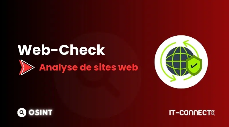 Banner for Web-Check: Analyse de sites web on a red gradient background with OSINT logo on the left and a globe-with-shield icon on the right.