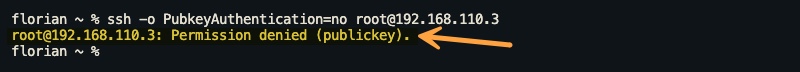 Tentative de connexion SSH sans clé refusée par le serveur Proxmox VE avec le message Permission denied (publickey)