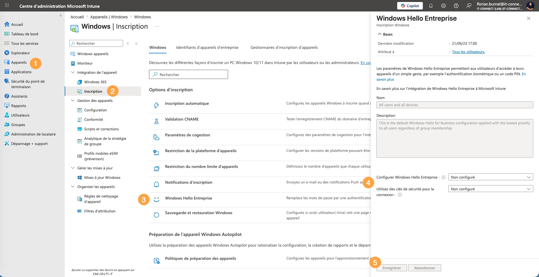Windows Hello for Business tenant-level policy set to Not configured in Intune