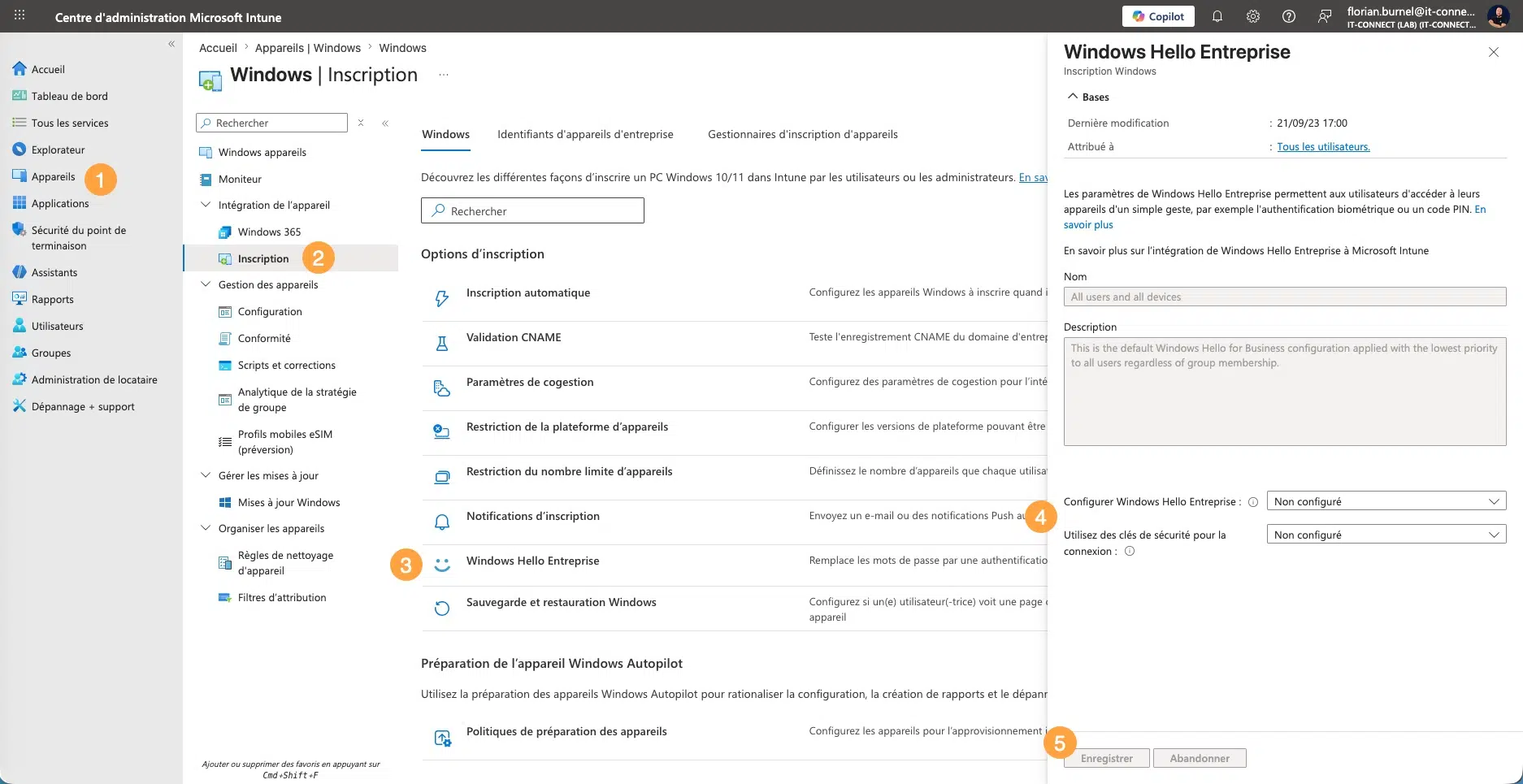 Windows Hello for Business tenant-level policy set to Not configured in Intune