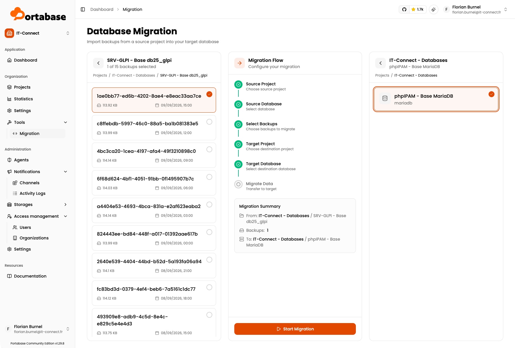 Portabase - Outil de migration 2