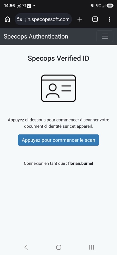 Demande de vérification d'identité Specops Verified ID reçue par l'utilisateur sur son smartphone