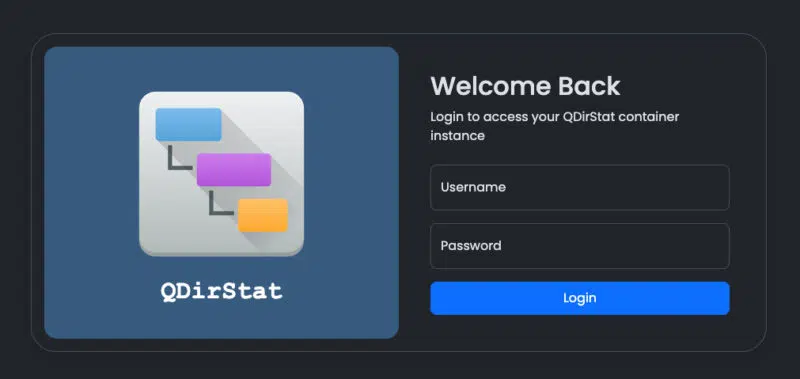 Page de connexion de l'interface web QDirStat en HTTPS