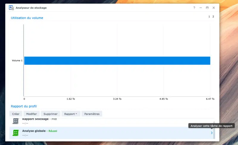 Application Analyseur de stockage sur un NAS Synology DSM