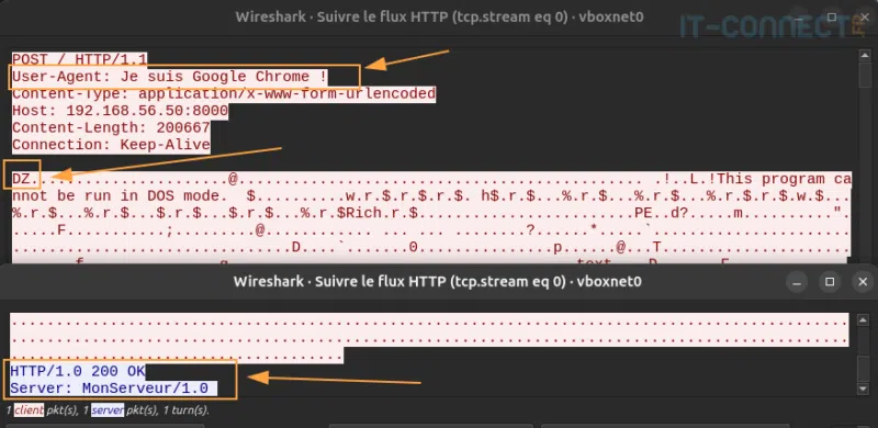 Echange HTTP dans Wireshark.