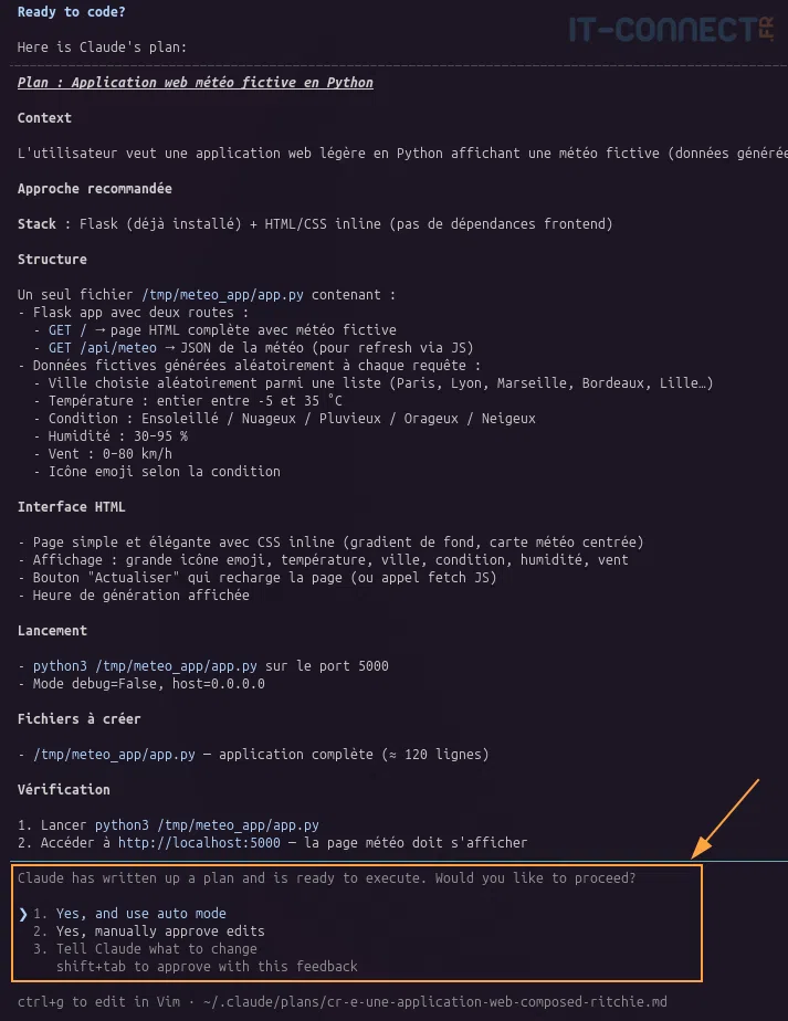 Claude Code output in plan mode.