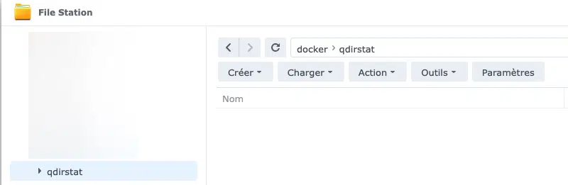 Création du dossier docker/qdirstat dans File Station sur un NAS Synology