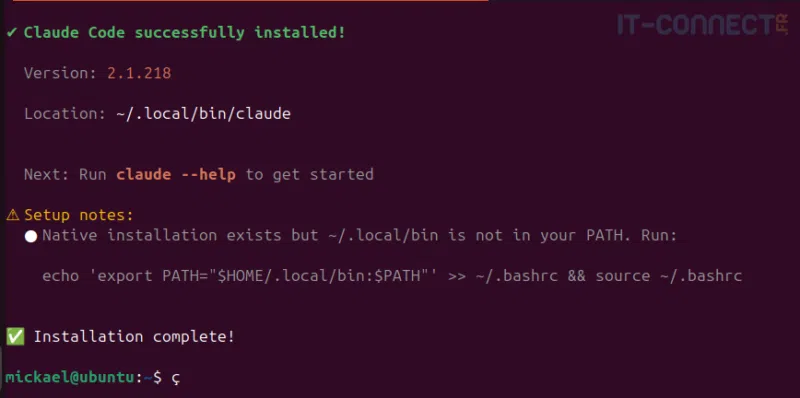 Installation de Claude Code CLI sous Linux avec le script officiel