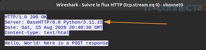 Réponse HTTP dans Wireshark.