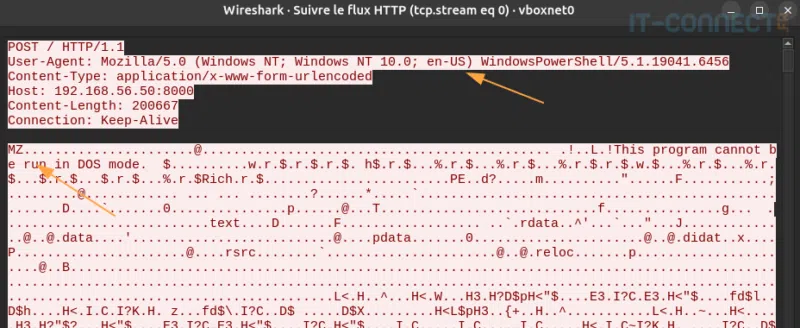 Requête HTTP dans Wireshark.